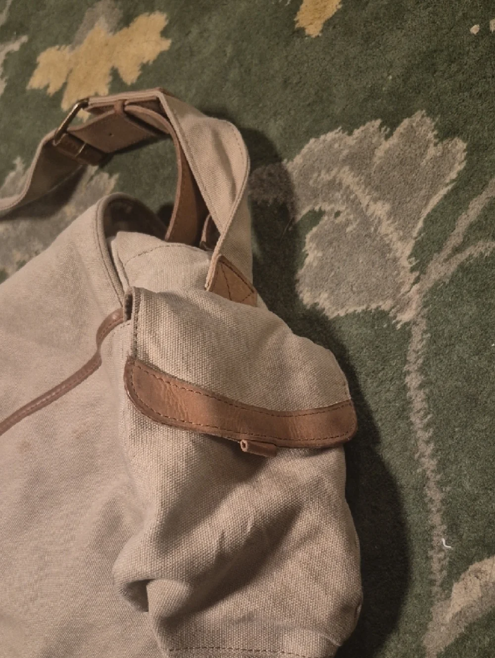 L.L. Bean Canvas Messenger Bag in Cream with Tan Leather Trim